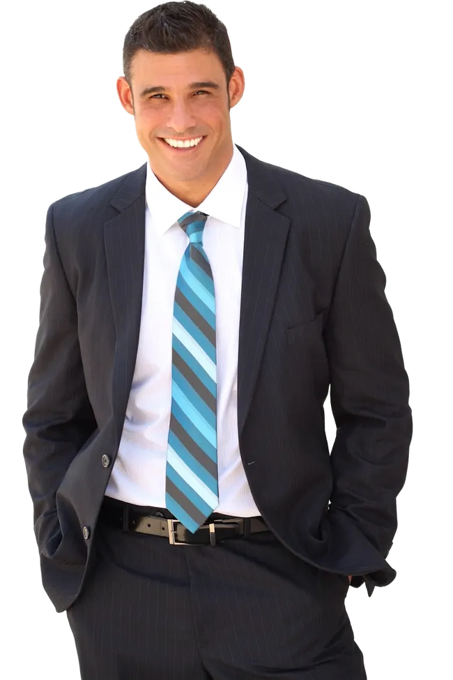 Jason Hantman smiling in a dark suit and blue striped tie.